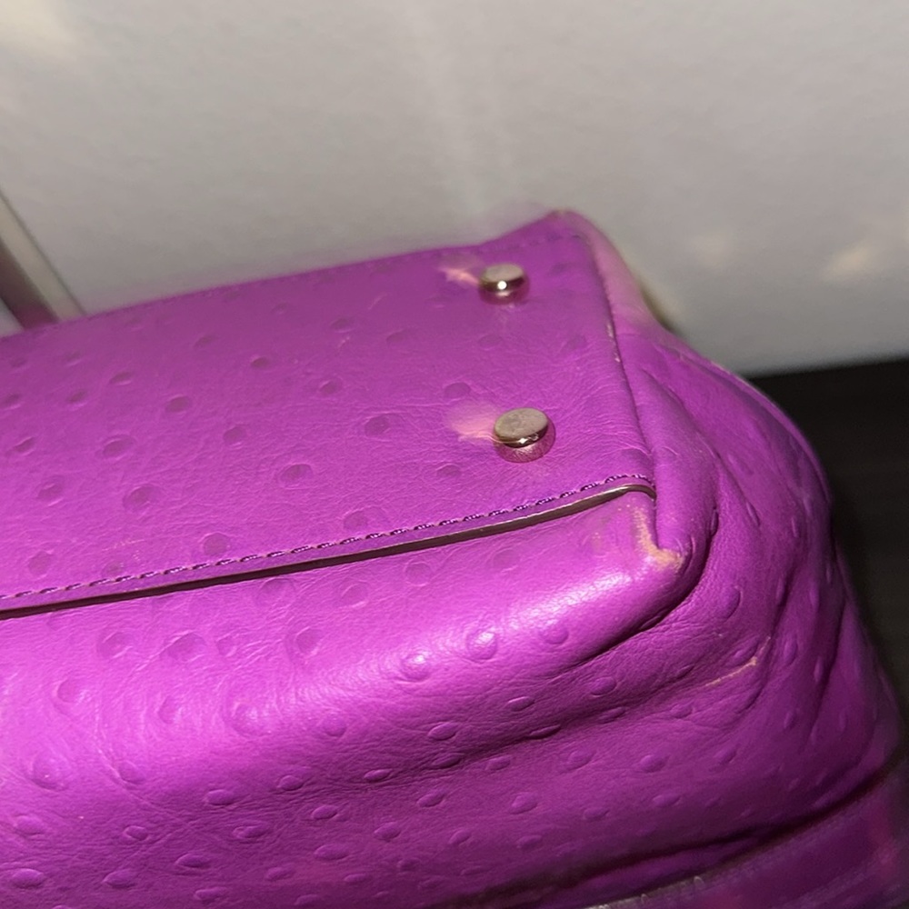 Kate Spade Rose Avenue Embossed Ostrich Leather Bow Tote Bag Baja Rose Purple - Picture 14 of 16